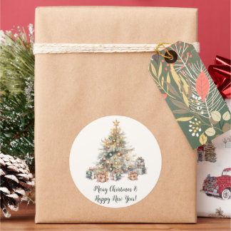Watercolour Christmas Tree Gift Sticker