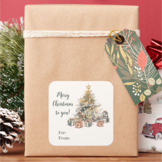 Watercolour Christmas Tree Gift Sticker