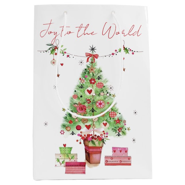 Watercolour Christmas Tree  Medium Gift Bag (Front)