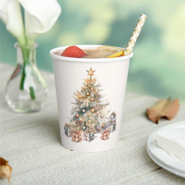 Watercolour Christmas Tree Paper Cups (Insitu)