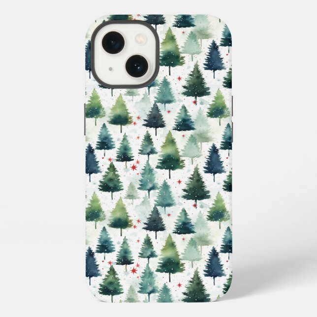 Watercolour Christmas Tree Seamless Pattern. iPhone Case (Back)