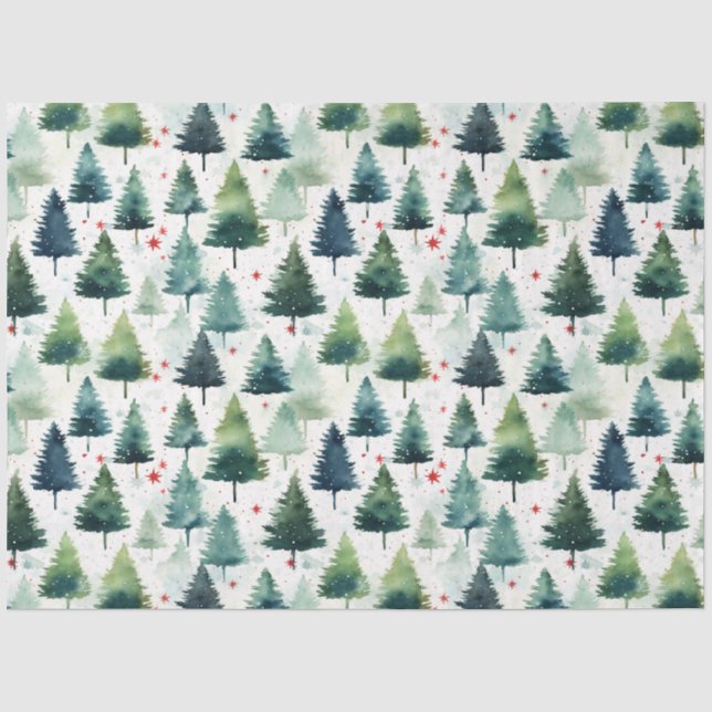 Watercolour Christmas Tree Seamless Pattern. Tissue Paper (Front)