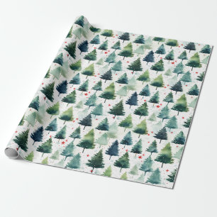 Watercolour Christmas Tree Seamless Pattern. Wrapping Paper