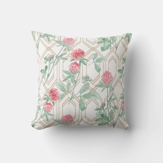 Watercolour clover flowers. throw pillow (Front)