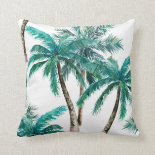 watercolour coconut palm tree throw pillow