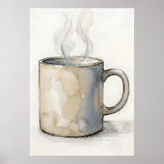 Watercolour Coffee Mug Poster | Cozy Kitchen Wall  (Front)
