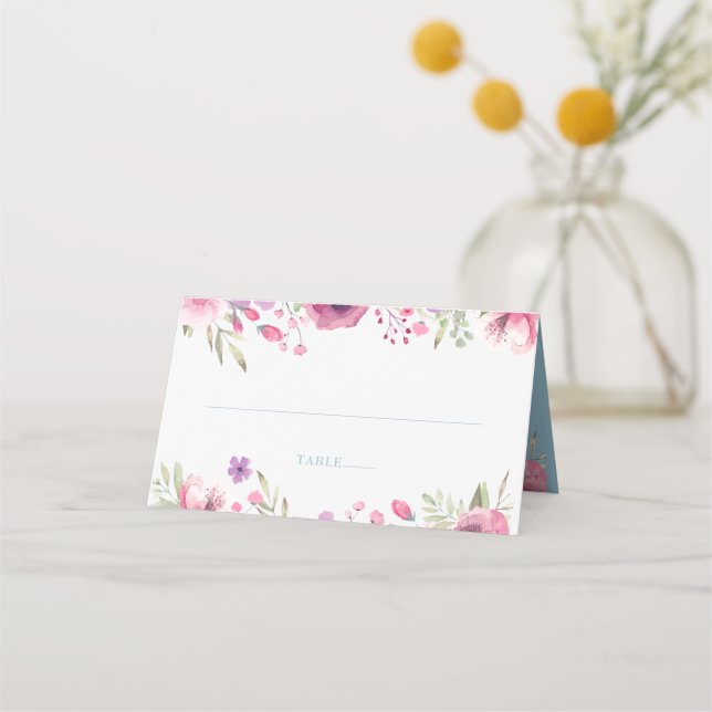 Watercolour Country Garden Roses Greenery Place Card (Front)
