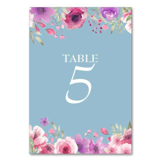 Watercolour Country Garden Roses Table Number (Back)