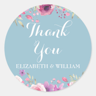 Watercolour Country Roses Thank You Classic Round Sticker