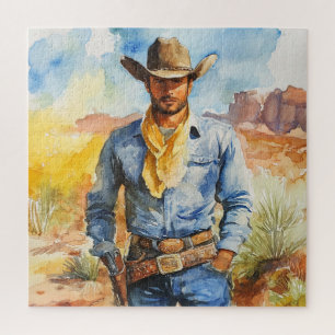 Watercolour Cowboy in Desert Jigsaw Puzzle