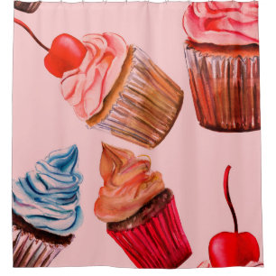 Watercolour cupcakes seamless background pattern,
