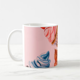 Watercolour cupcakes seamless background pattern,  coffee mug