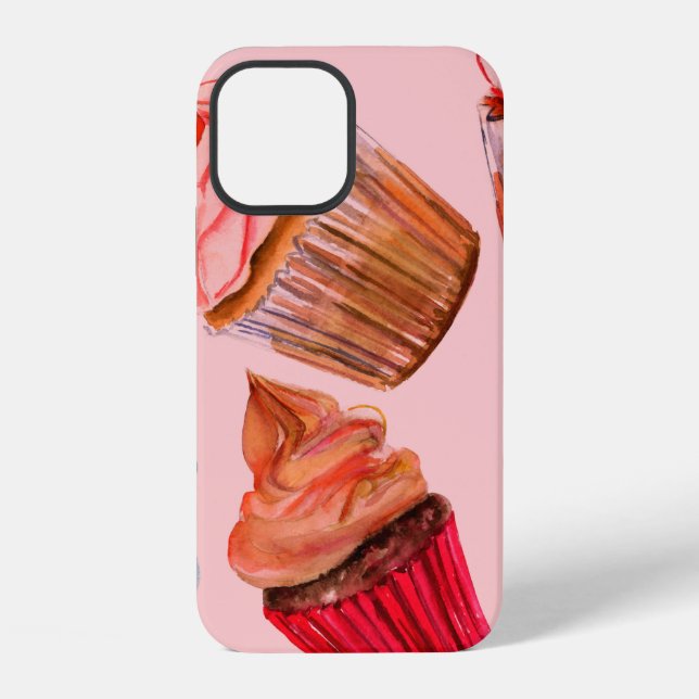 Watercolour cupcakes seamless background pattern,  iPhone case (Back)