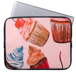 Watercolour cupcakes seamless background pattern,  laptop sleeve