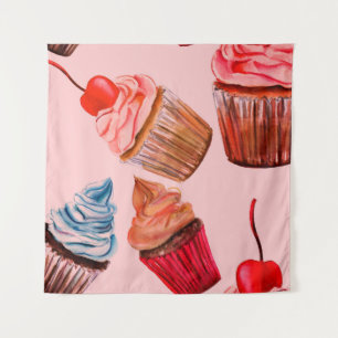 Watercolour cupcakes seamless background pattern, tapestry