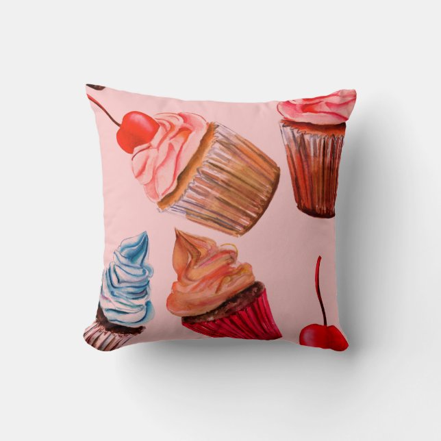 Watercolour cupcakes seamless background pattern,  throw pillow (Front)