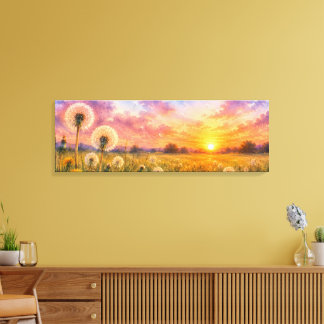 Watercolour Dandelions at Sunset Meadow Landscape  Canvas Print