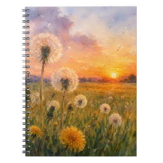 Watercolour Dandelions at Sunset Meadow Landscape  Notebook