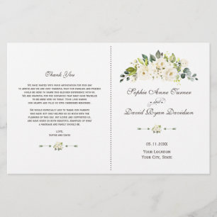 Watercolour Delicate White Flowers Wedding Program