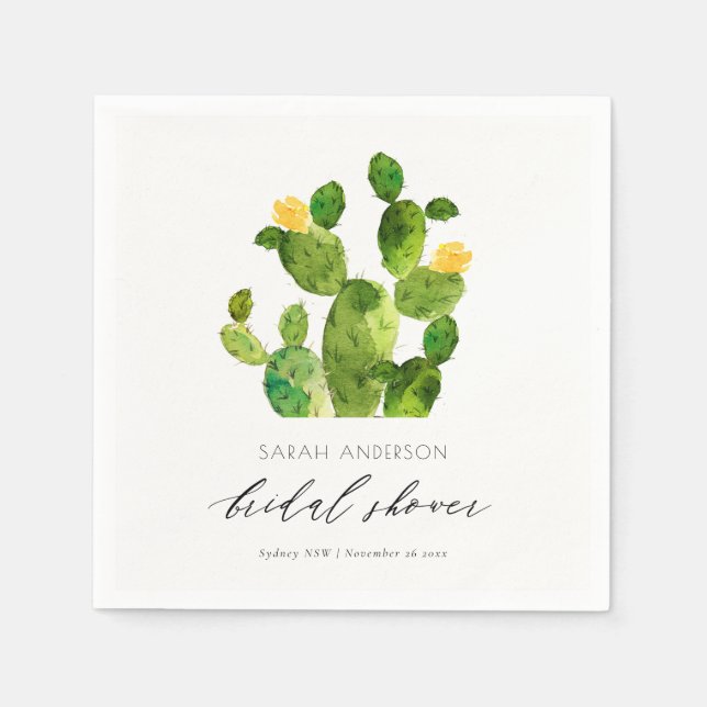 WATERCOLOUR DESERT CACTUS FLOWER BRIDAL SHOWER NAPKIN (Front)