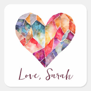 Watercolour diamond heart for a lovely square sticker