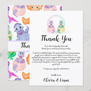 Watercolour Dinosaur Gender Reveal Thank You Card