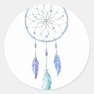 Watercolour Dreamcatcher with 3 Feathers Classic Round Sticker
