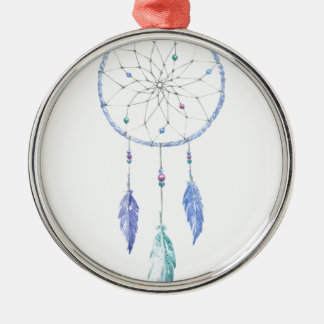 Watercolour Dreamcatcher with 3 Feathers Metal Ornament