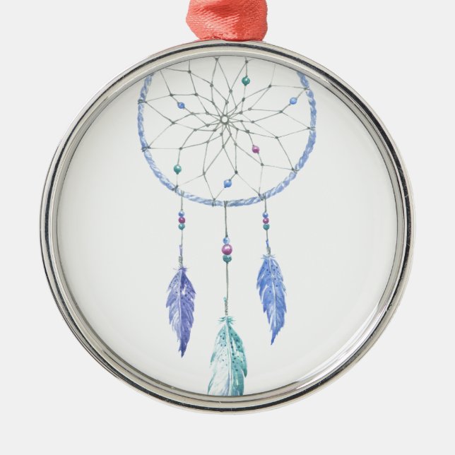 Watercolour Dreamcatcher with 3 Feathers Metal Ornament (Front)