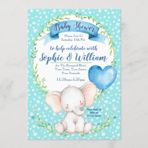 Watercolour Elephant boy Baby Shower Invitation
