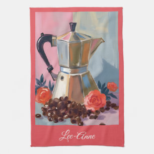 Watercolour Espresso Pot Art Kitchen Towel