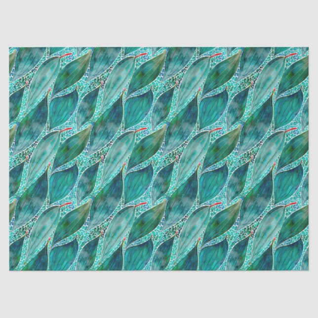 Watercolour Eucalyptus Blue River Leaves Tissue Paper (Front)
