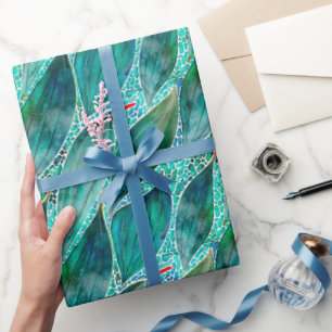 Watercolour Eucalyptus Blue River Leaves Wrapping Paper