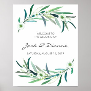 Watercolour Eucalyptus floral Wedding Welcome Sign