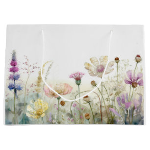 Watercolour field of wild flowers large gift bag