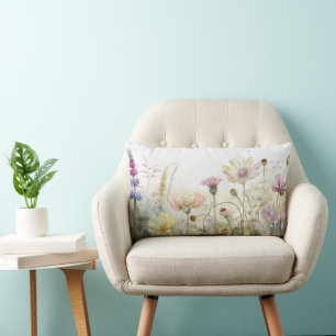 Watercolour field of wild flowers Lumbar Pillow