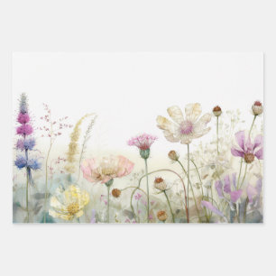 Watercolour field of wild flowers wrapping paper sheet