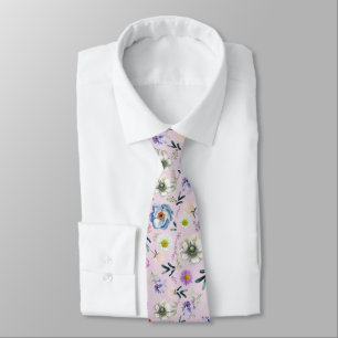Watercolour Floral Pattern Pastel Pink background Tie