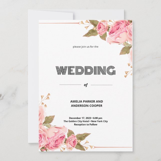 Watercolour Floral Personalized Wedding Invitation (Front)