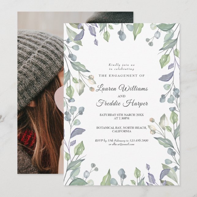 Watercolour Floral Photo Engagement Invitation (Front/Back)