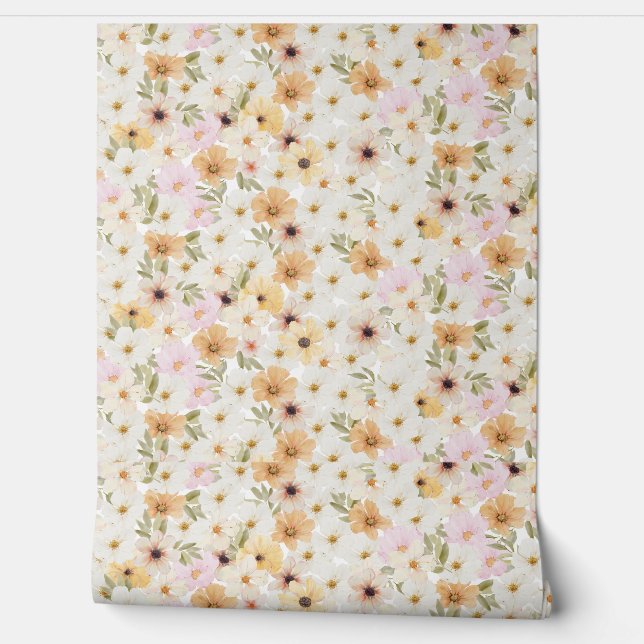 Watercolour Floral Print Textured Wallpaper (Unrolling)