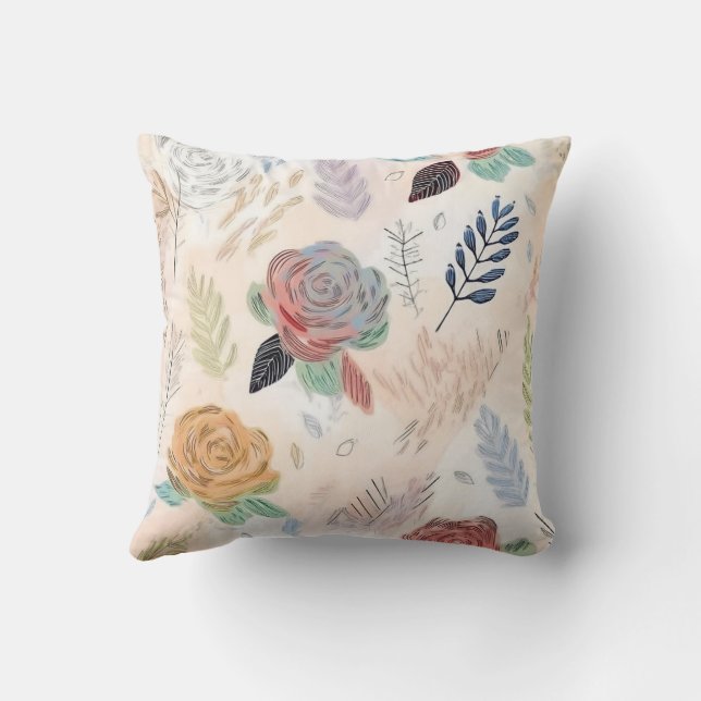 Watercolour floral swirl throw pillow (Back)