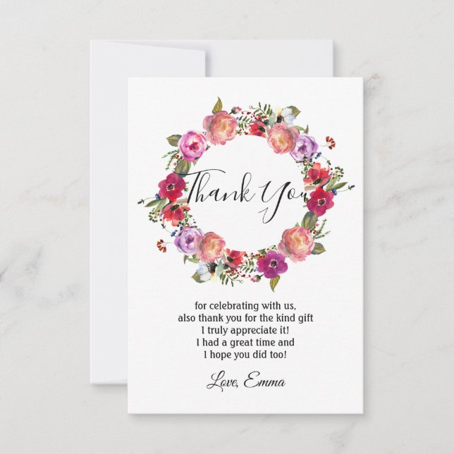 watercolour floral, thank you card (Front)