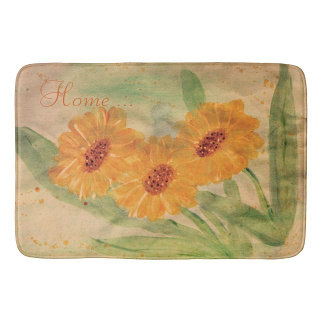 Watercolour Floral With Taupe Bath Mat (Front)