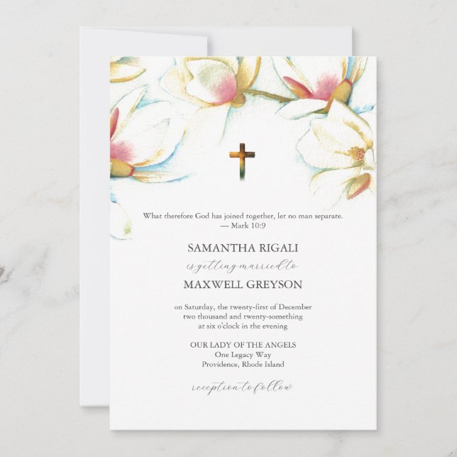 Watercolour Flower Catholic Wedding Invitations (Front)