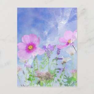 Watercolour flowers postcard