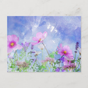 Watercolour flowers postcard