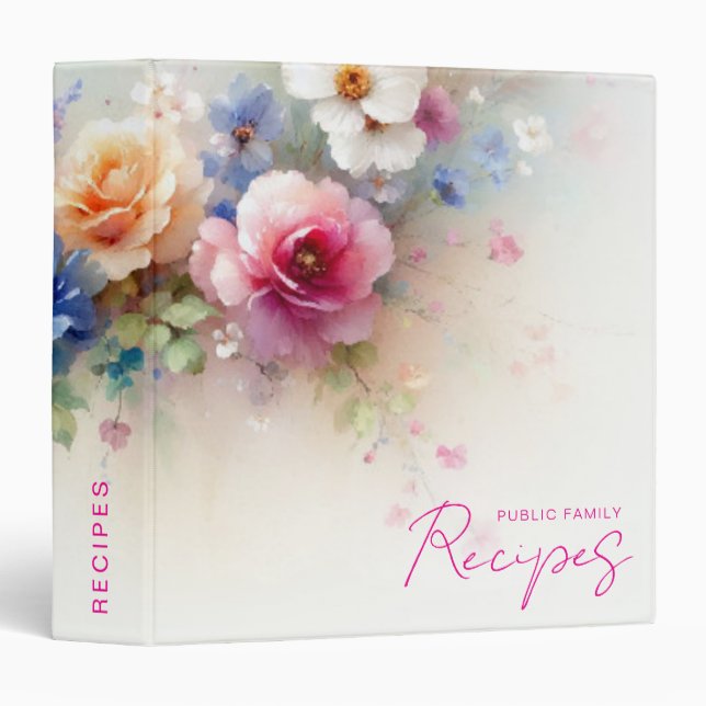 Watercolour Flowers Template Calligraphy Recipe Binder (Front/Spine)