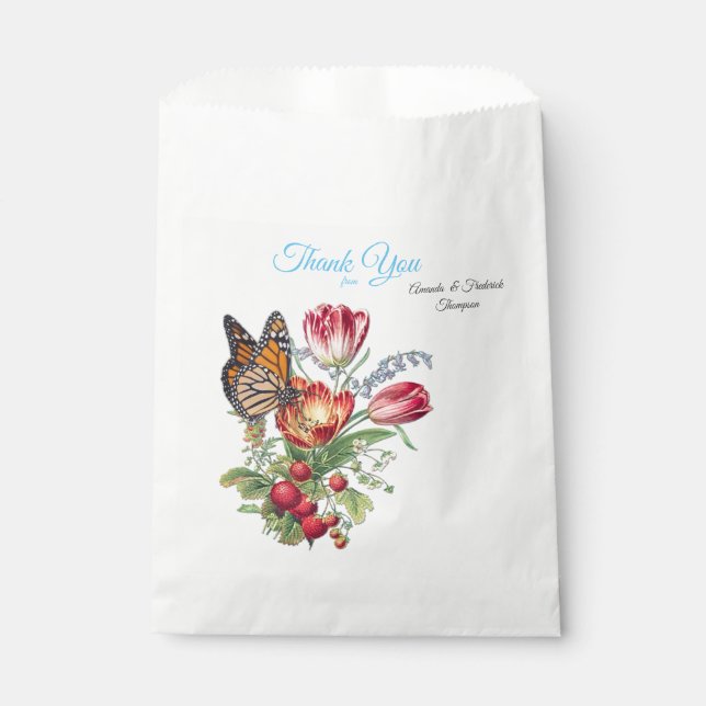 Watercolour Flowers with Visiting Butterflies Favour Bag (Front)