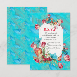 Watercolour Flowers with Visiting Butterflies RSVP Card
